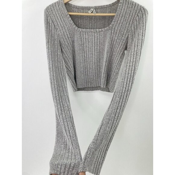 Mudd Heathered‎ Gray Ribbed Soft Square Neck DIY Cropped Sweater Size S, Y2K - Picture 4 of 8